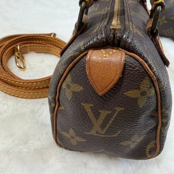 Louis Vuitton Brown Monogram Mini Speedy Crossbody Bag with LV Strap - Picture 6 of 15